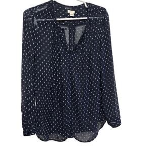 Sheer Dot Peasant Blouse Navy Long Sleeve Small